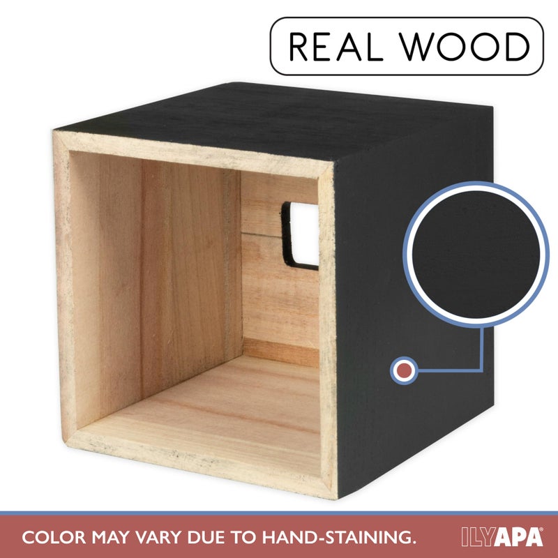 Ilyapa Wood Tissue Box Cover Square - Rustic Farmhouse Black Wooden Tissue Holder - Image 4